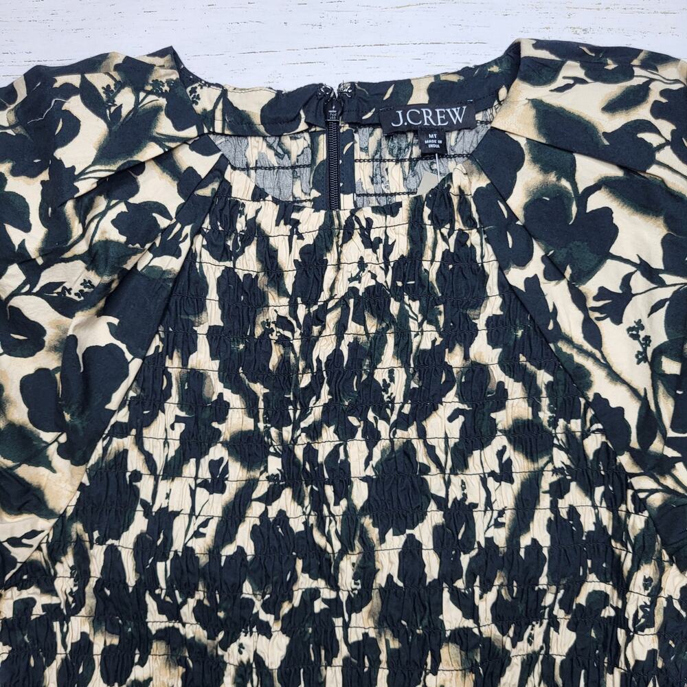 J Crew Meadow Dress Cotton Poplin Floral Black Tan Smock Puff Sleeve XL Tall - Picture 6 of 12